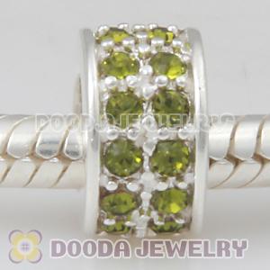 Sterling Silver European Spacer Beads with 2 Row Olivine Austrian Crystal