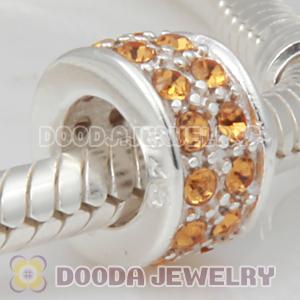 Sterling Silver European Spacer Beads with 2 Row Topaz Austrian Crystal