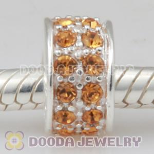 Sterling Silver European Spacer Beads with 2 Row Topaz Austrian Crystal