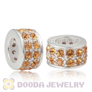 Sterling Silver European Spacer Beads with 2 Row Topaz Austrian Crystal