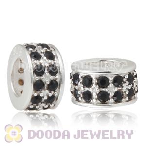 Sterling Silver European Spacer Beads with 2 Row Jet Austrian Crystal