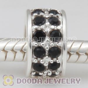 Sterling Silver European Spacer Beads with 2 Row Jet Austrian Crystal