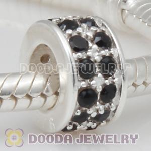 Sterling Silver European Spacer Beads with 2 Row Jet Austrian Crystal