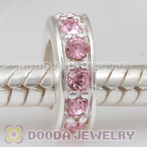 Sterling Silver European Spacer Beads with Light Rose Austrian Crystal