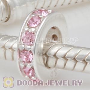 Sterling Silver European Spacer Beads with Light Rose Austrian Crystal