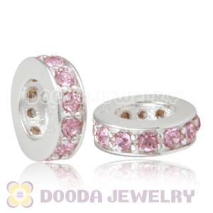 Sterling Silver European Spacer Beads with Light Rose Austrian Crystal
