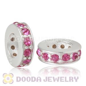 Sterling Silver European Spacer Beads with Fuchsia Austrian Crystal