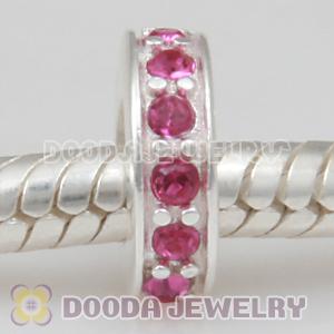 Sterling Silver European Spacer Beads with Fuchsia Austrian Crystal