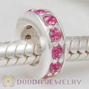 Sterling Silver European Spacer Beads with Fuchsia Austrian Crystal