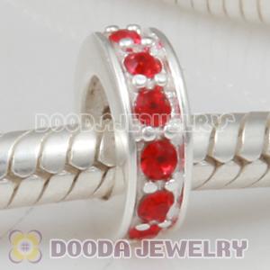 Sterling Silver European Spacer Beads with Light Siam Austrian Crystal