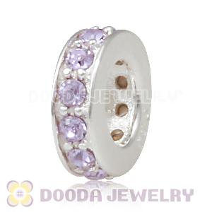Sterling Silver European Spacer Beads with Violet Austrian Crystal