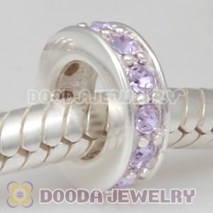 Sterling Silver European Spacer Beads with Violet Austrian Crystal