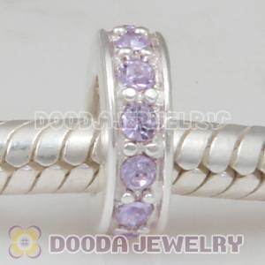 Sterling Silver European Spacer Beads with Violet Austrian Crystal