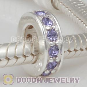Sterling Silver European Spacer Beads with Tanzanite Austrian Crystal