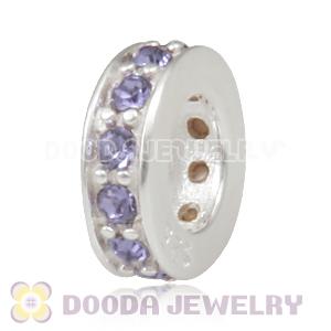 Sterling Silver European Spacer Beads with Tanzanite Austrian Crystal