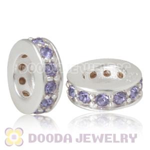 Sterling Silver European Spacer Beads with Tanzanite Austrian Crystal