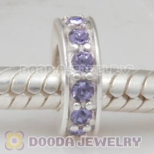 Sterling Silver European Spacer Beads with Tanzanite Austrian Crystal