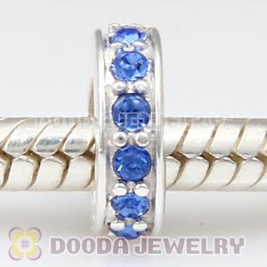 Sterling Silver European Spacer Beads with Sapphire Austrian Crystal