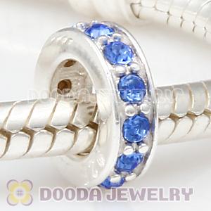 Sterling Silver European Spacer Beads with Sapphire Austrian Crystal