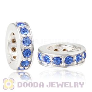 Sterling Silver European Spacer Beads with Sapphire Austrian Crystal