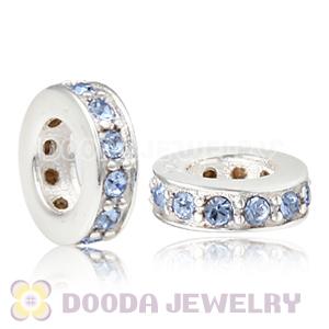 Sterling Silver European Spacer Beads with Light Sapphire Austrian Crystal