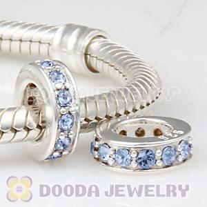 Sterling Silver European Spacer Beads with Light Sapphire Austrian Crystal