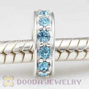 Sterling Silver European Spacer Beads with Aquamarine Austrian Crystal