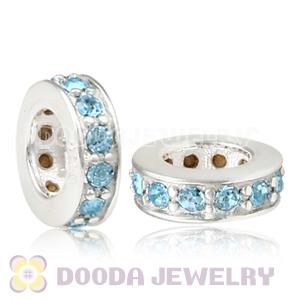 Sterling Silver European Spacer Beads with Aquamarine Austrian Crystal