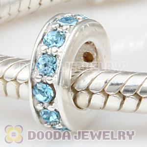 Sterling Silver European Spacer Beads with Aquamarine Austrian Crystal
