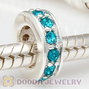Sterling Silver European Spacer Beads with Blue Zircon Austrian Crystal