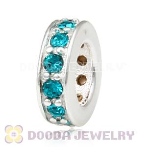 Sterling Silver European Spacer Beads with Blue Zircon Austrian Crystal