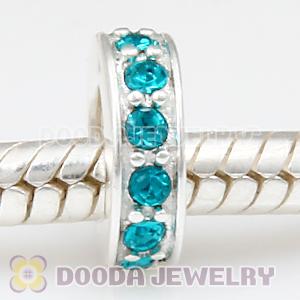 Sterling Silver European Spacer Beads with Blue Zircon Austrian Crystal