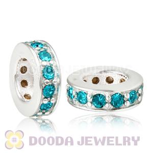 Sterling Silver European Spacer Beads with Blue Zircon Austrian Crystal