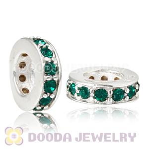 Sterling Silver European Spacer Beads with Emerald Austrian Crystal