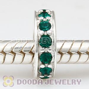 Sterling Silver European Spacer Beads with Emerald Austrian Crystal