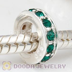 Sterling Silver European Spacer Beads with Emerald Austrian Crystal