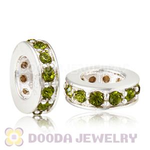Sterling Silver European Spacer Beads with Olivine Austrian Crystal