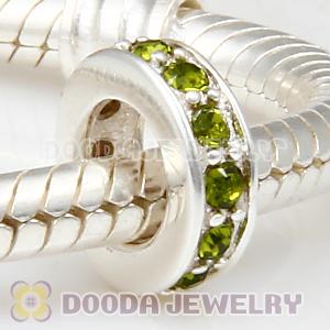 Sterling Silver European Spacer Beads with Olivine Austrian Crystal