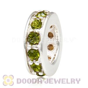 Sterling Silver European Spacer Beads with Olivine Austrian Crystal