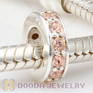 Sterling Silver European Spacer Beads with Light Peach Austrian Crystal