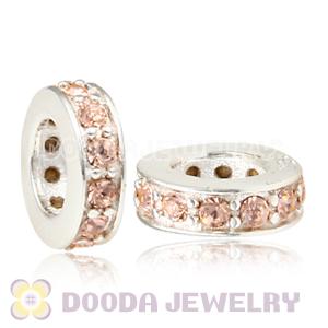 Sterling Silver European Spacer Beads with Light Peach Austrian Crystal