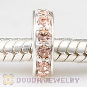 Sterling Silver European Spacer Beads with Light Peach Austrian Crystal