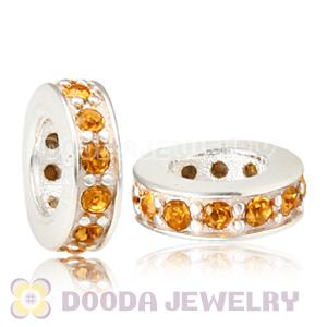 Sterling Silver European Spacer Beads with Topaz Austrian Crystal