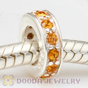 Sterling Silver European Spacer Beads with Topaz Austrian Crystal