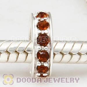 Sterling Silver European Spacer Beads with Smoked Topaz Austrian Crystal