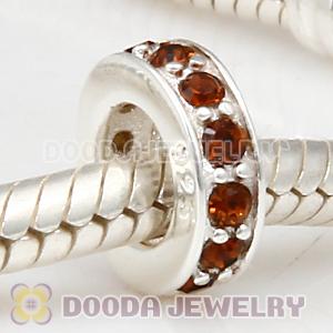 Sterling Silver European Spacer Beads with Smoked Topaz Austrian Crystal