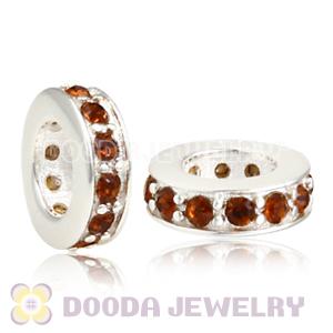 Sterling Silver European Spacer Beads with Smoked Topaz Austrian Crystal
