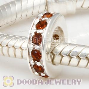 Sterling Silver European Spacer Beads with Smoked Topaz Austrian Crystal