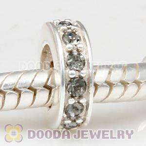 Sterling Silver European Spacer Beads with Black Diamond Austrian Crystal