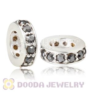 Sterling Silver European Spacer Beads with Jet Hematite Austrian Crystal